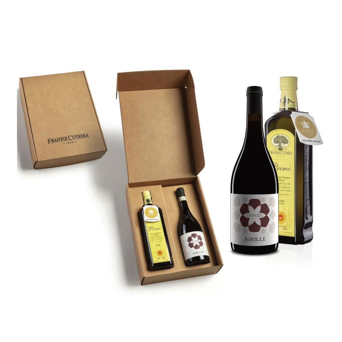 Box Frantoi Cutrera con olio Primo DOP e Cerasuolo di Vittoria DOCG Akrille