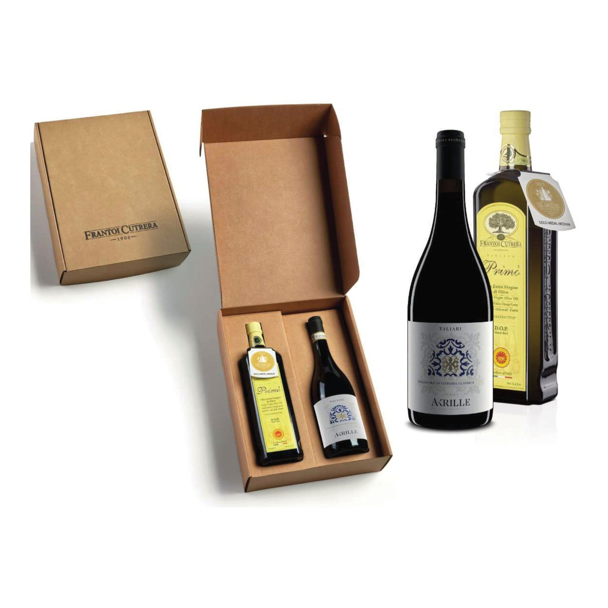 Box Frantoi Cutrera con olio Primo DOP e Cerasuolo di Vittoria Classico DOCG Taliari