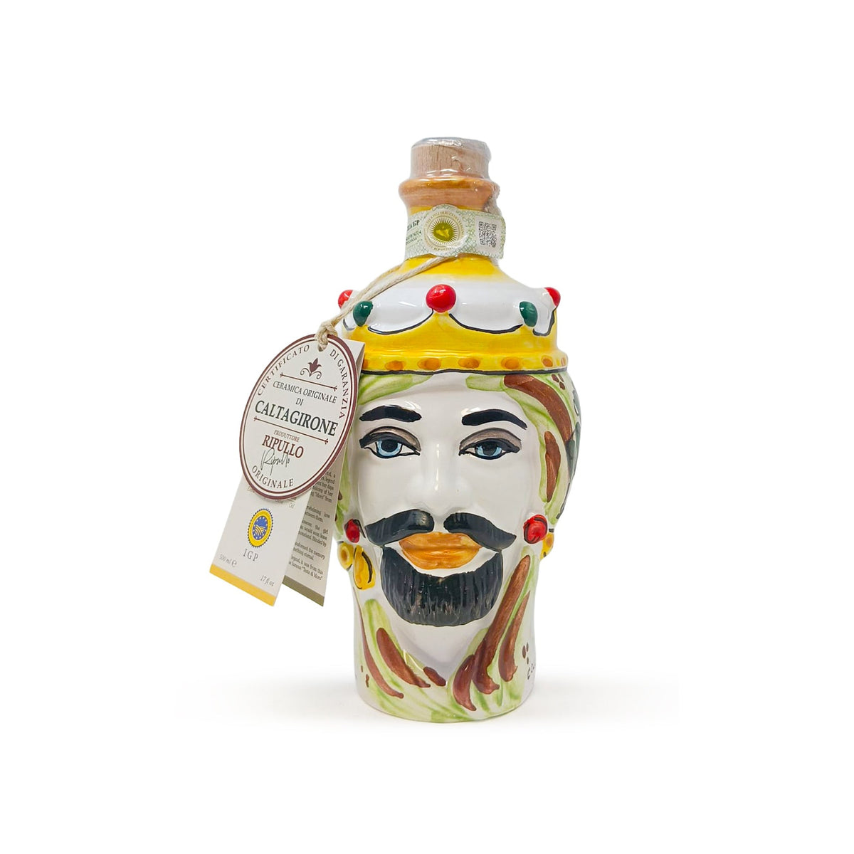 Testa di Moro in ceramica di Caltagirone con olio extravergine IGP Sicilia 0,50 l