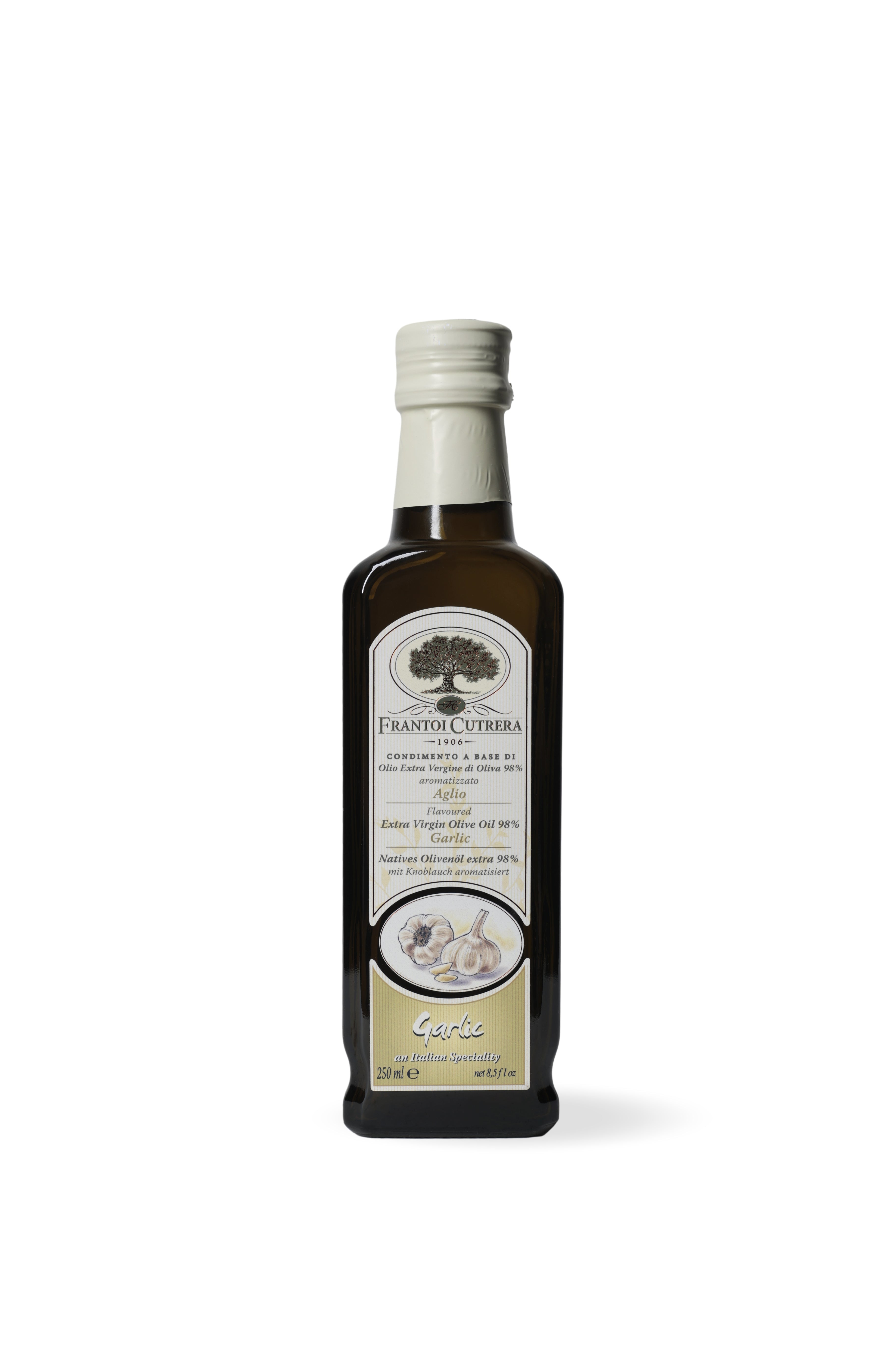 Condimento a base di olio extra vergine di oliva 98% aromatizzato all'aglio - FRANTOI CUTRERA