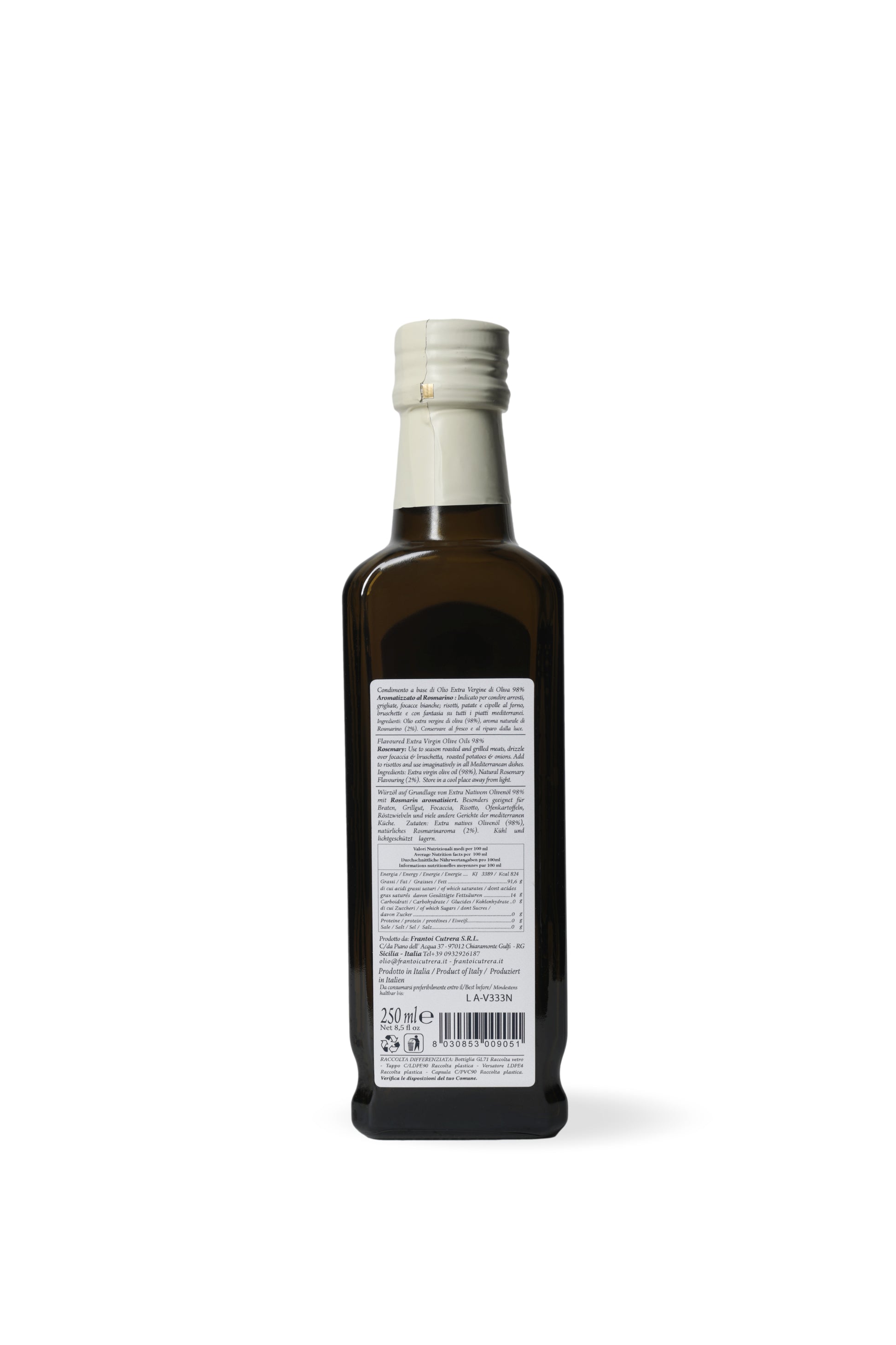 Condimento a base di olio extra vergine di oliva 98% aromatizzato al rosmarino - FRANTOI CUTRERA