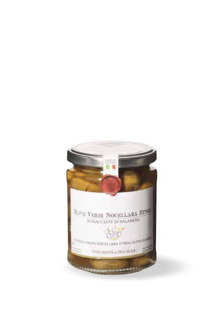 Olives vertes Nocellara Etnea concassées en saumure – Secrets de Sicile