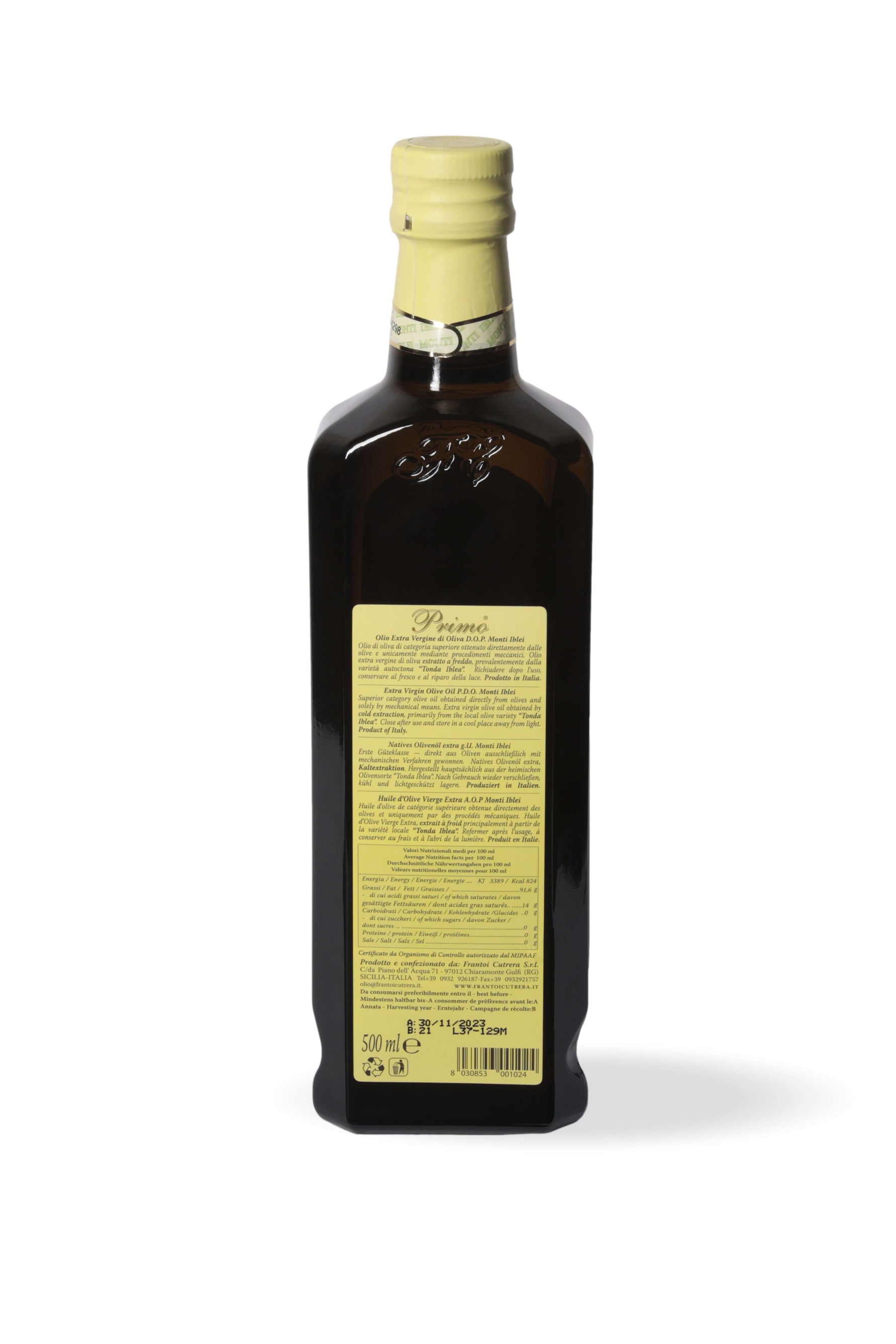 Primo DOP - Olio Extravergine di Oliva - Bottiglia Singola - FRANTOI CUTRERA