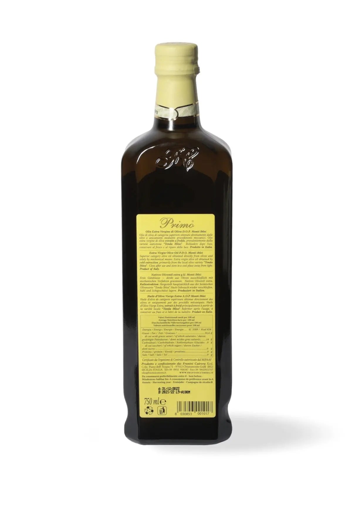 Primo DOP - Olio Extravergine di Oliva - Confezione da 6 Bottiglie - FRANTOI CUTRERA