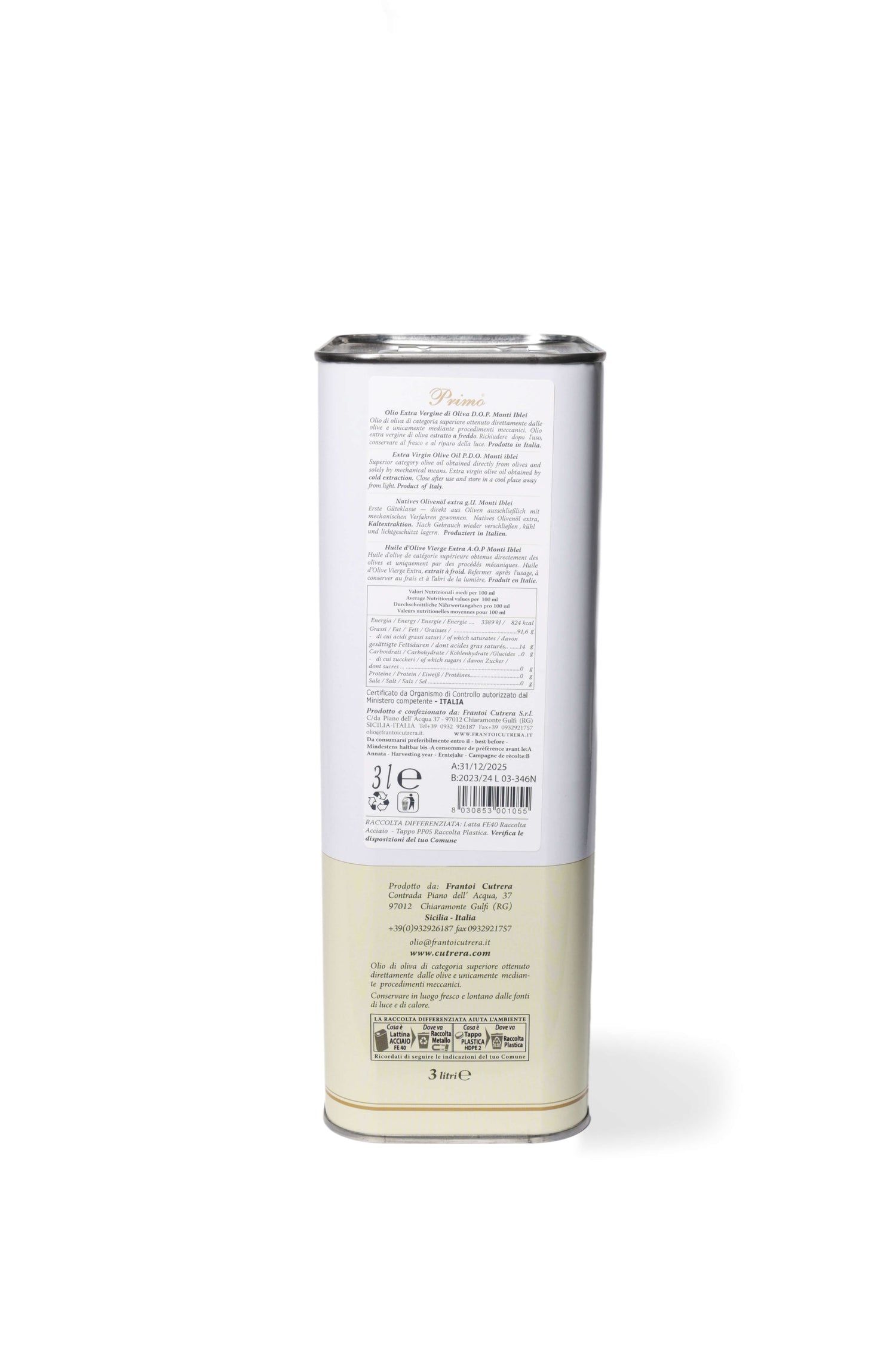Primo DOP - Olio Extravergine di Oliva - Latta - FRANTOI CUTRERA