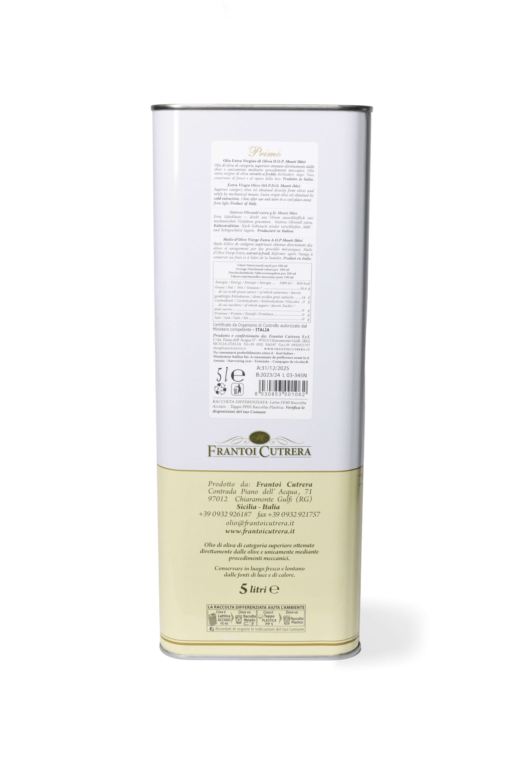 Primo DOP - Olio Extravergine di Oliva - Latta - FRANTOI CUTRERA
