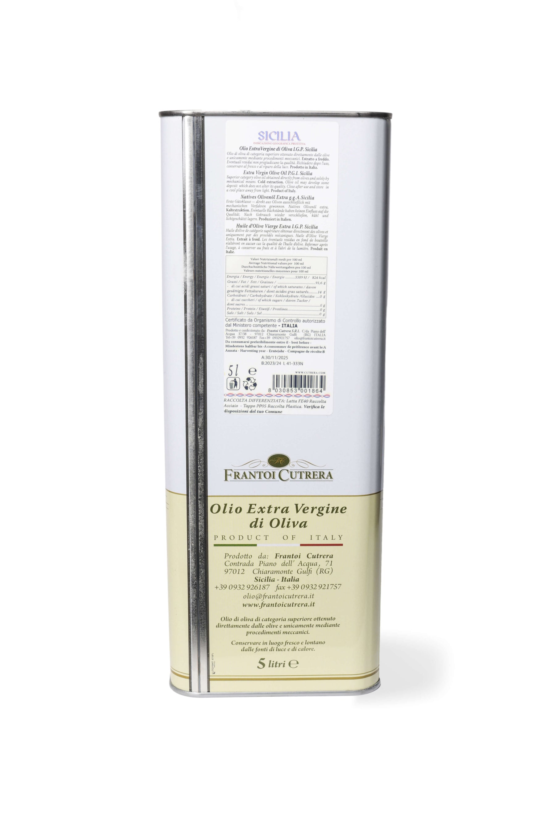 Cutrera IGP Sicilia - Olio Extravergine di Oliva Siciliano - Latta - FRANTOI CUTRERA