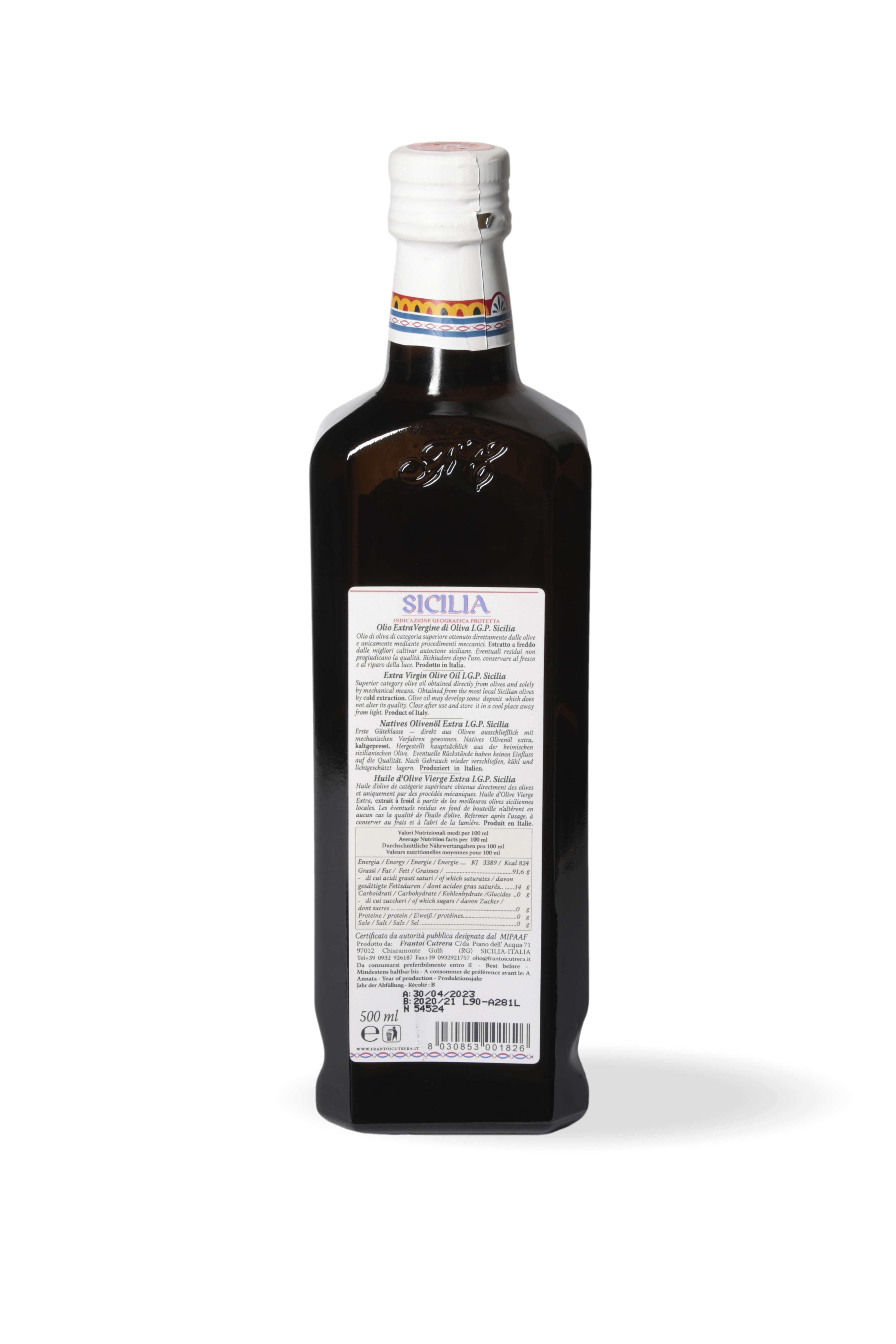 Cutrera IGP Sicilia - Olio Extravergine di Oliva Siciliano - Bottiglia Singola - FRANTOI CUTRERA